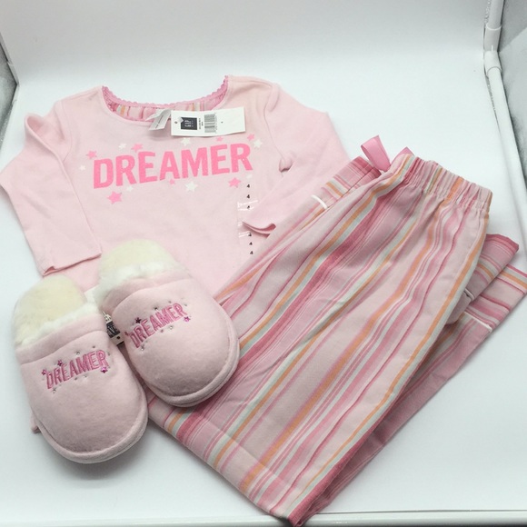 Gap Kids Dreamer Girls PJ Pajama Set Size 4 + Slippers Size 10/11 - Picture 1 of 15